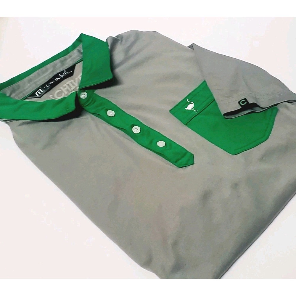 Travis Mathew Chive Golf Polo XL Gray/Kelly Green Pocket Logo Embroidered S/Slv
